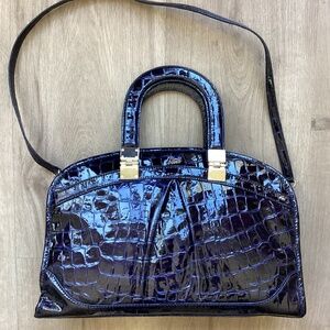 GIANNI BINI DARK BLUE PATENT LEATHER SHOULDER HANDBAG PURSE MEDIUM SIZE